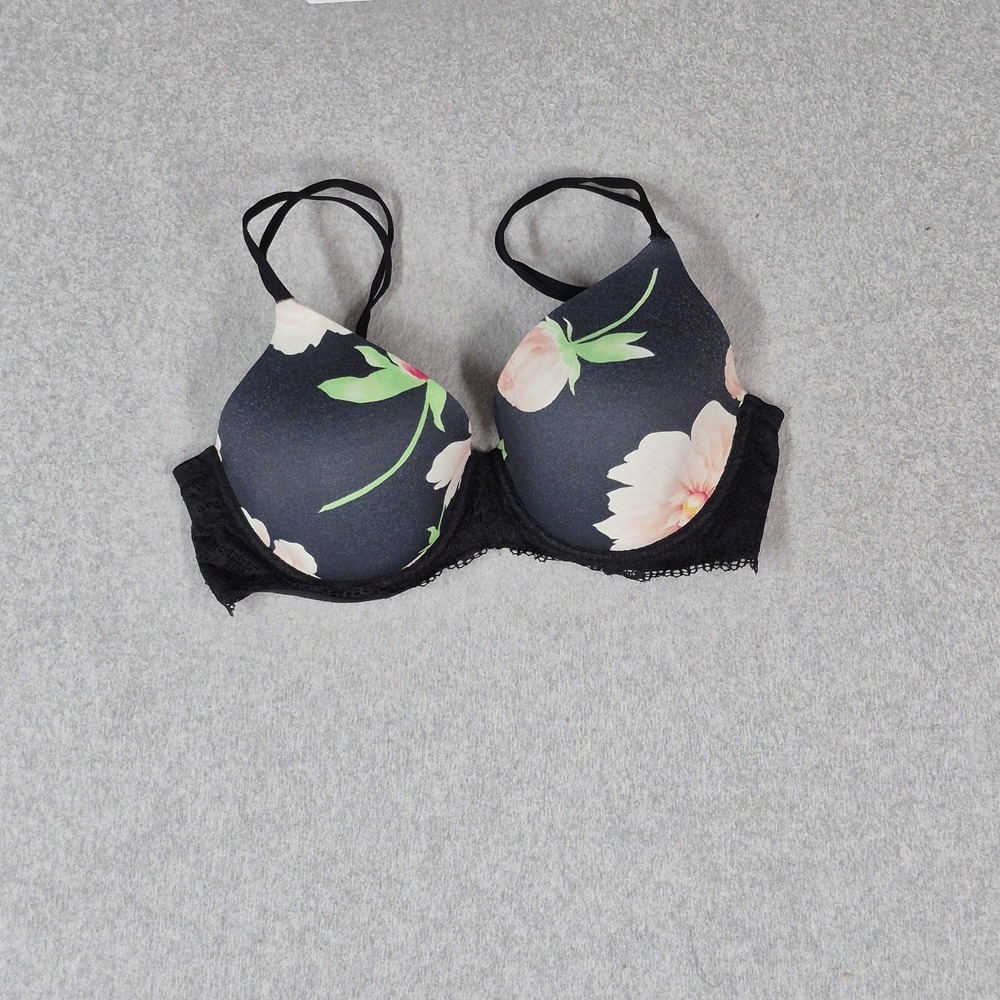 Soma Women Bra 34D Black Floral Embraceable Underwired Lace Strap
